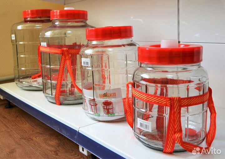 Банки стеклянные 5,9,18,23,26 литр с гидрозатвором