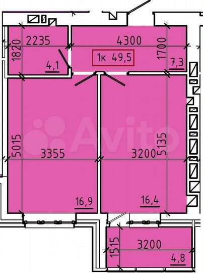 1-к. квартира, 49,5 м², 9/9 эт.