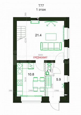 3-к. квартира, 85 м², 1/2 эт.