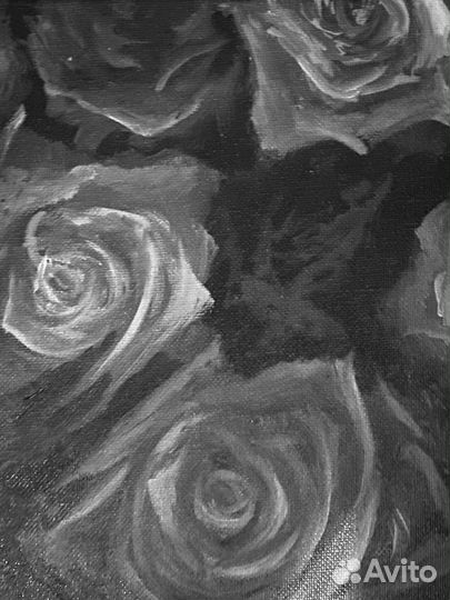 Картина маслом на холсте черно-белая цветы