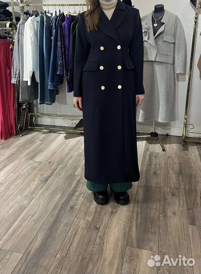 Пальто приталенное шерсть темно синее elena kazak