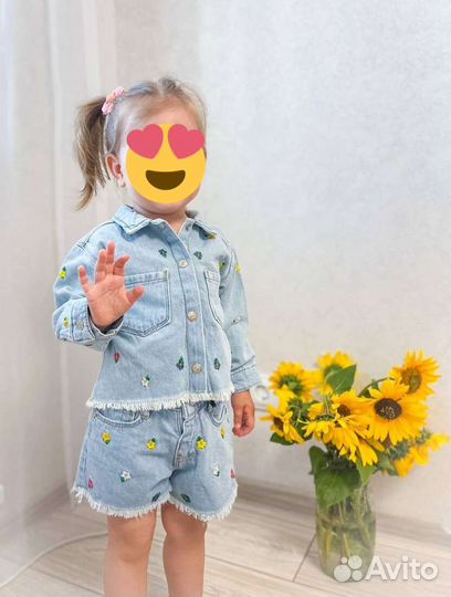 Джинсовый костюм куртка шорты для девочки Zara 116
