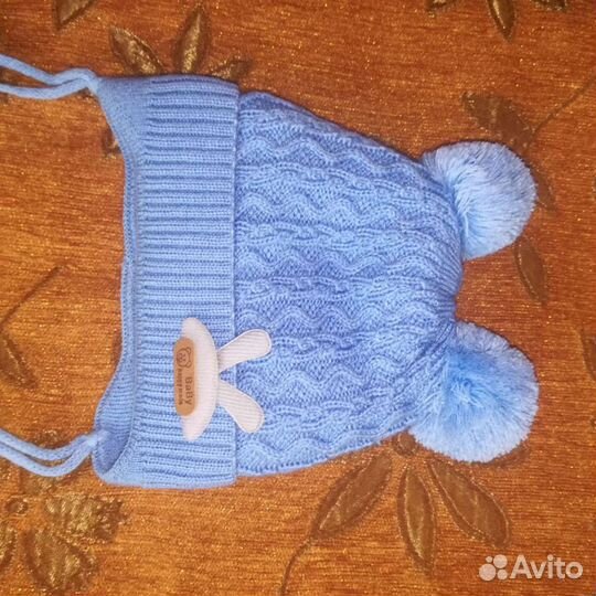 Шапочка осень-зима на мальчика 0-6 мес