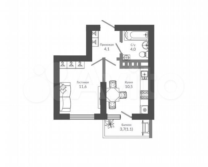 1-к. квартира, 31,3 м², 3/12 эт.
