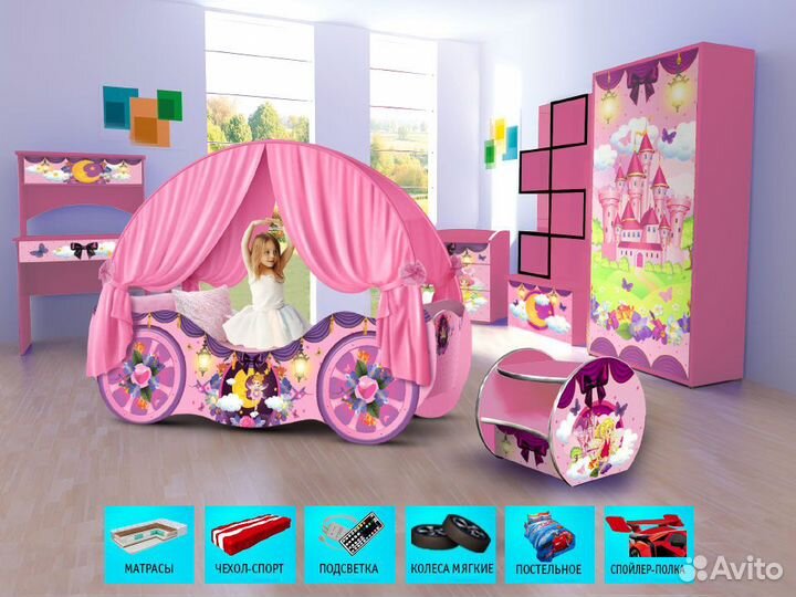 Детская кровать карета для девочки