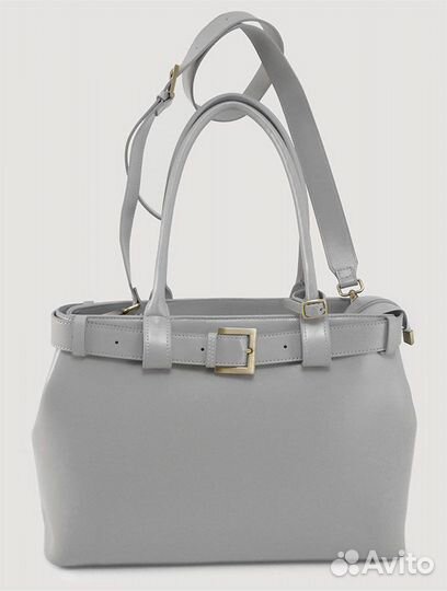 Сумка среднего размера, натуральная кожа, серая, С