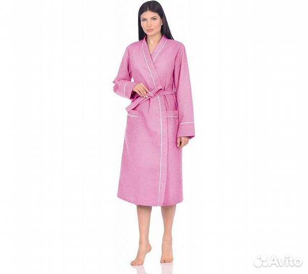 Халат вафельный Home One с кантом розовый 52