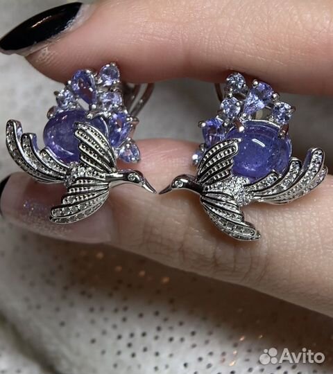 Серебряные серьги танзаниты