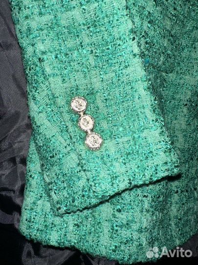 Твидовый пиджак zara женский зеленый
