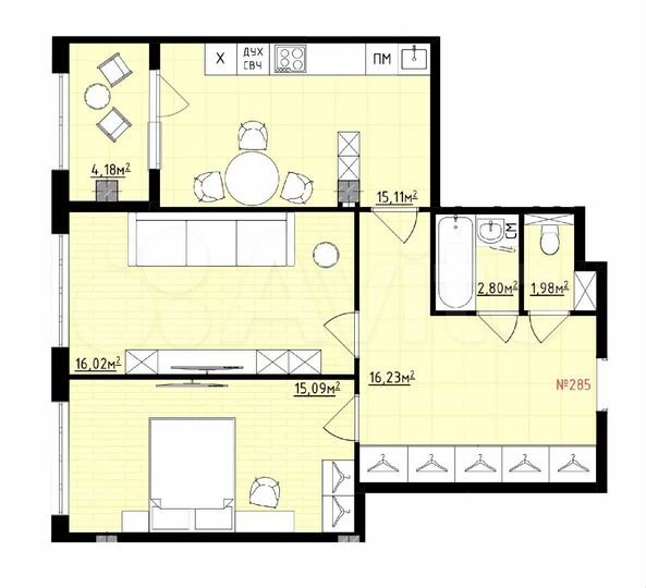 2-к. квартира, 71,4 м², 12/14 эт.