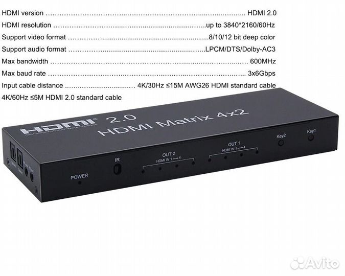 Матрица hdmi 4 входа - 2 выхода. splitter, switch