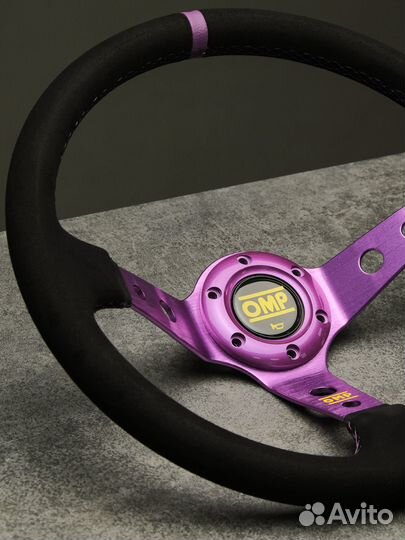 Спортивный руль omp фиолетовый замшевый