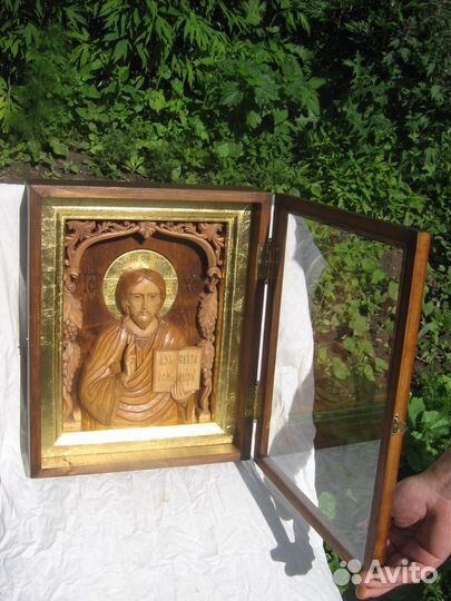 Икона дерево, резьба, золото