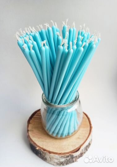 Свечи восковые тонкие голубые