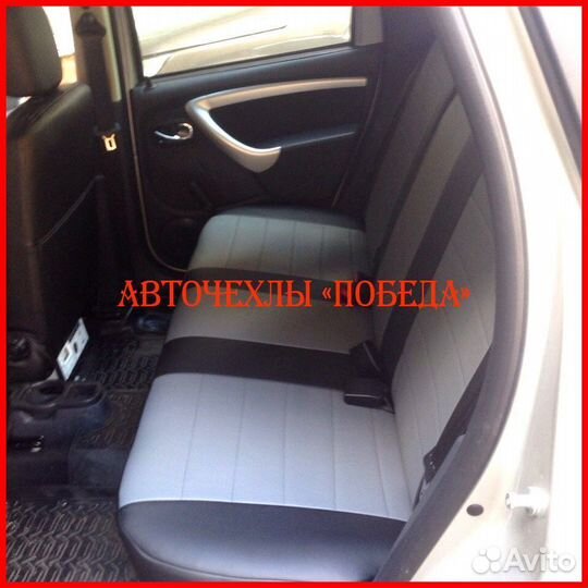 Чехлы Renault Sandero 1 из экокожи чёрно-серые