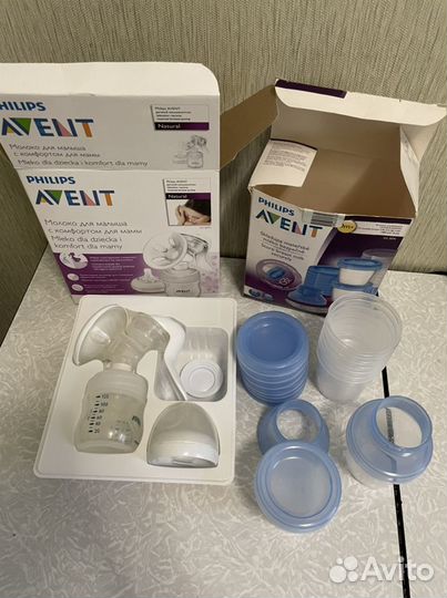 Молокоотсос ручной avent + контейнеры для хранения