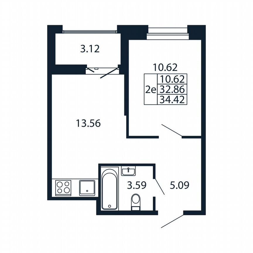 1-к. квартира, 34,4 м², 7/12 эт.