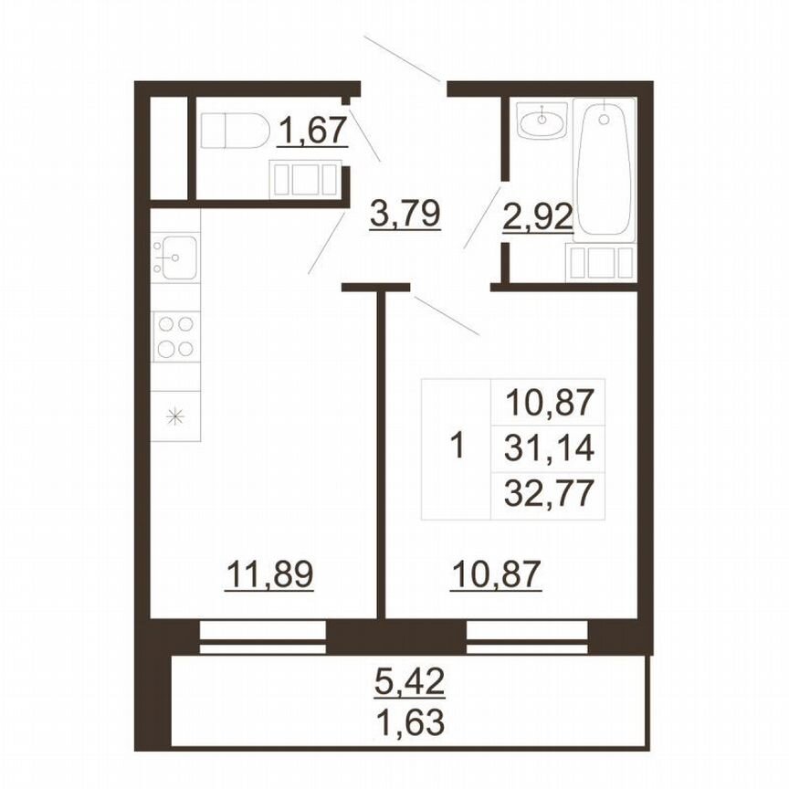 1-к. квартира, 32,8 м², 5/6 эт.