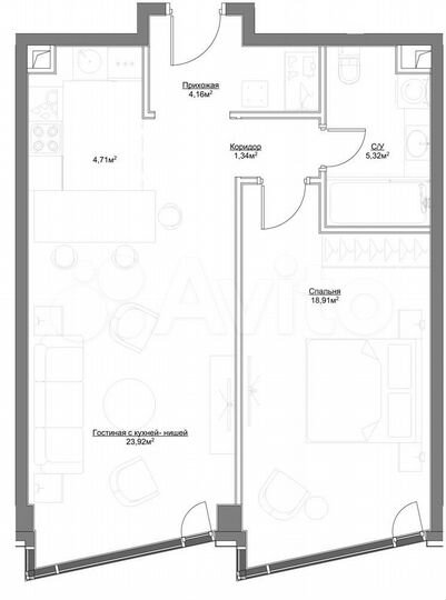 1-к. квартира, 56,7 м², 38/41 эт.