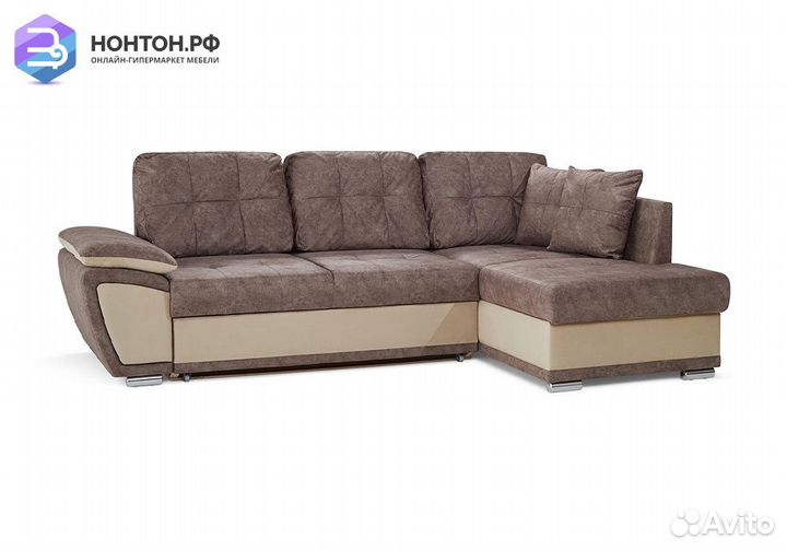 Диван угловой дельфин Риттэр коричневый / бежевый