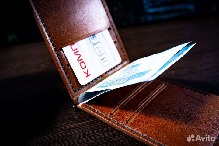 Зажим для купюр и карт из натуральной кожи