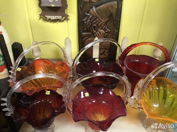 Ваза корзинка цветное стекло