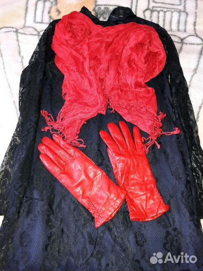 Перчатки женские (кожа), платок, б/у