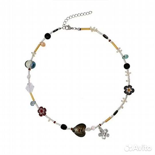 Колье чокер из бусин с цветком новое