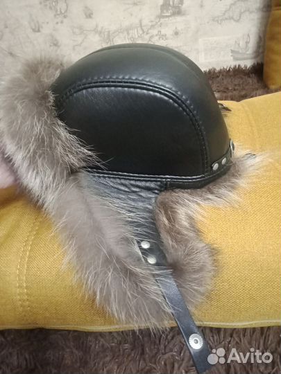 Шапка -ушанка зимняя, натуральная кожа и мех