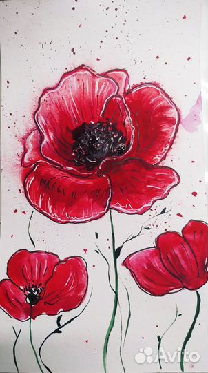 Картина рисунок маки акварель