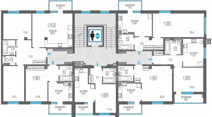 1-к. квартира, 34,1 м², 5/9 эт.