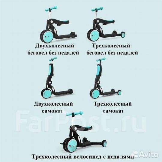 Самокат беговел велосипед 5 в 1 DGN5-1 с ручкой