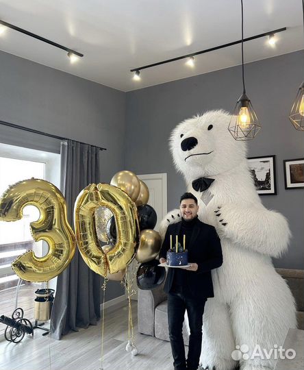 Белый мишка, поздравление, ростовая кукла