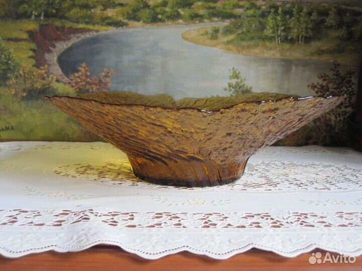 Блюдо из цветного стекла. Винтаж. Финское