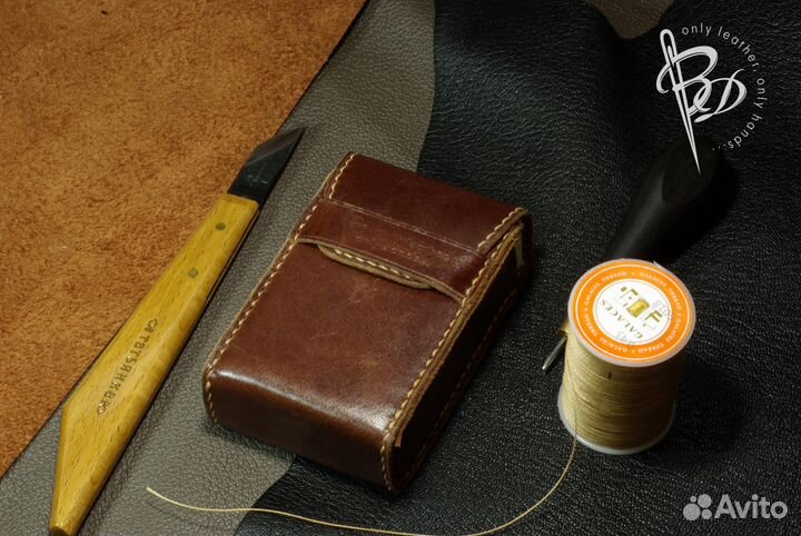 Чехол для пачки сигарет, кожа, руч. работа