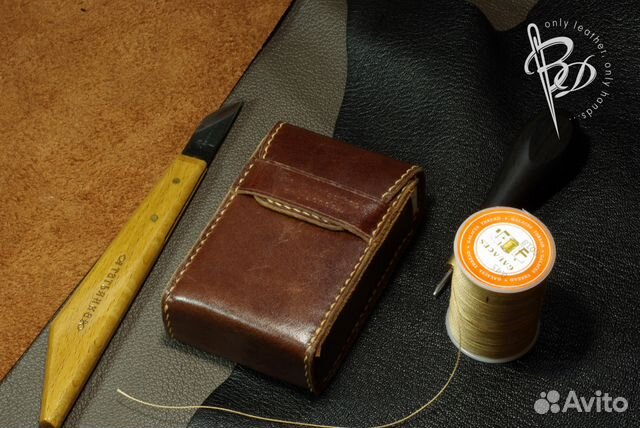 Чехол для пачки сигарет, кожа, руч. работа
