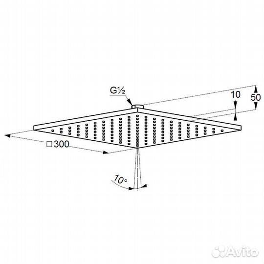 Верхний душ квадратный, плоский, 300 мм, хром