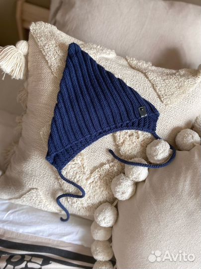Новая шапочка для малыша синяя на 1-2г