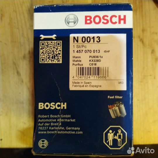 Фильтр топливный vag 1,9TDI 2.0 TDI KX228D bosch