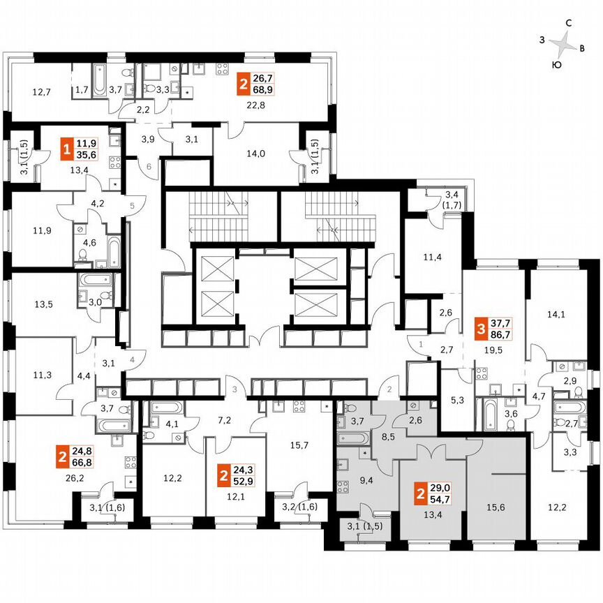 2-к. квартира, 54,7 м², 30/30 эт.