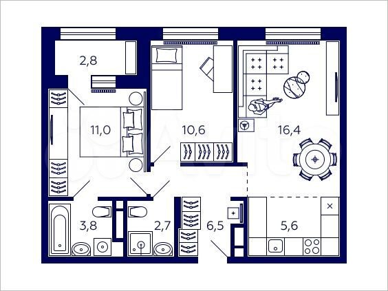 2-к. квартира, 58,1 м², 19/32 эт.