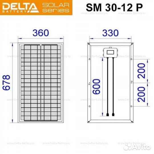 Солнечная панель (модуль) Delta SM 30-12 P (12В