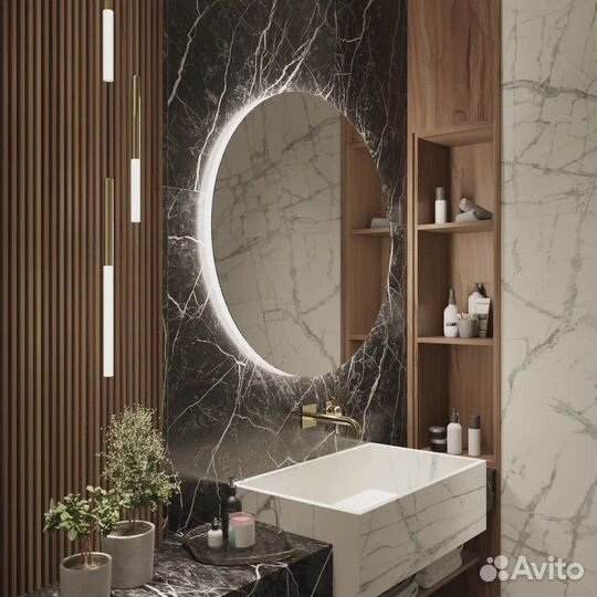 Парящее зеркало с подсветкой круглое