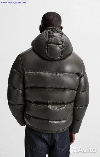 Пуховик Zara x Moncler Глянцевый Хаки (Арт.64962)