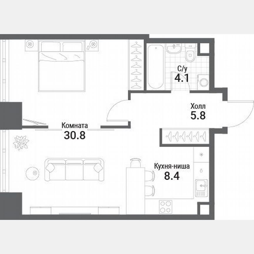 1-к. квартира, 49,1 м², 9/19 эт.