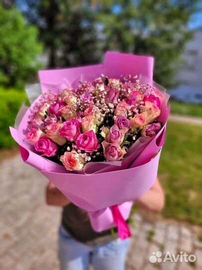 Букет Розы Гипсофила