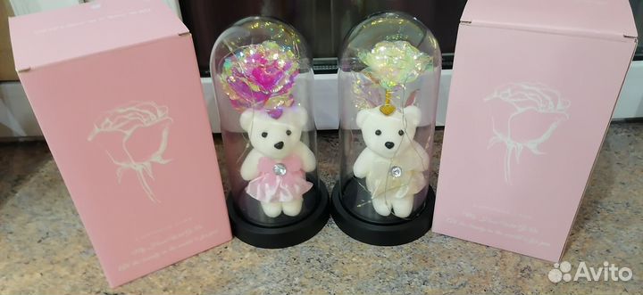 Розочки вечные в колбе с мишкой и без - подарок