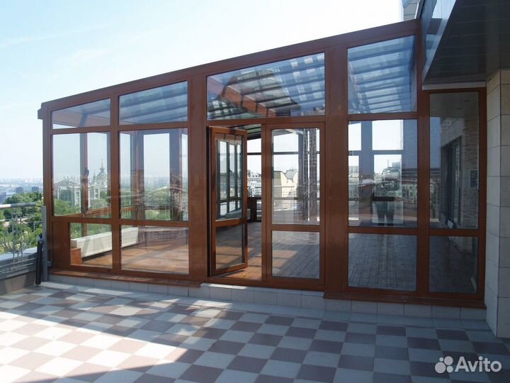Окна алюминиевые коричневые на веранду