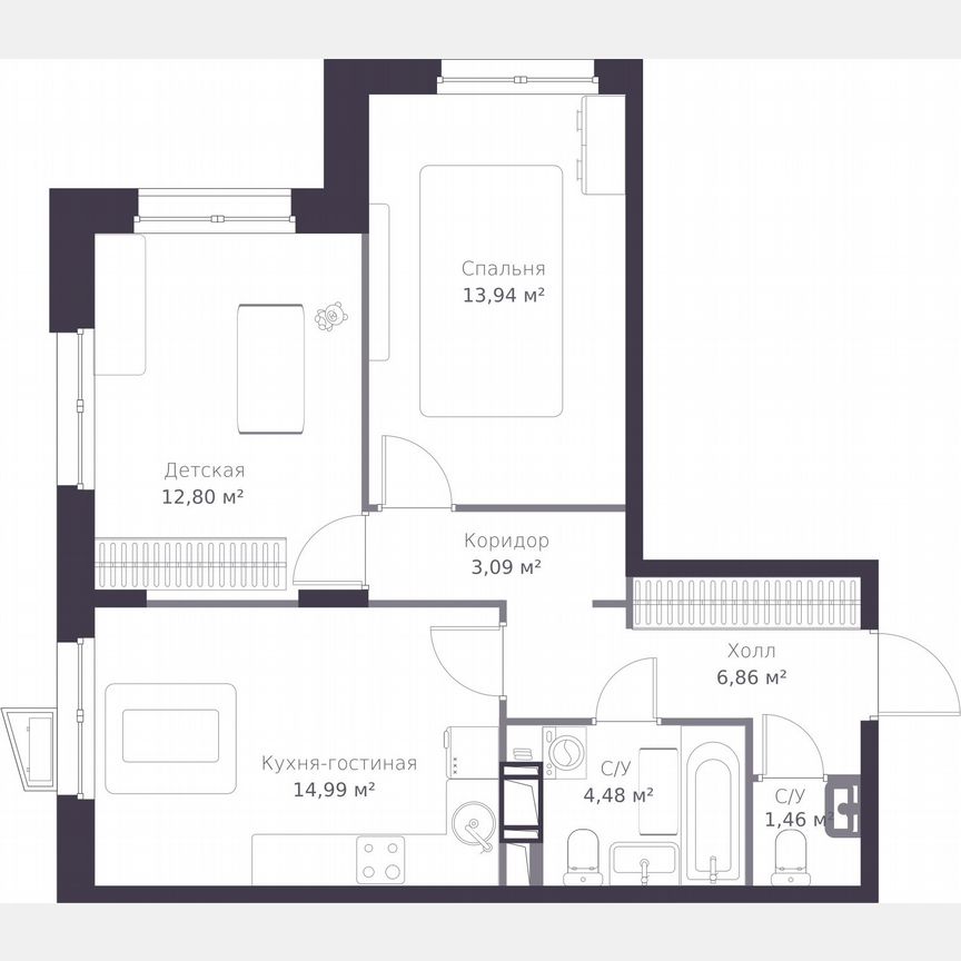 2-к. квартира, 57,6 м², 3/11 эт.