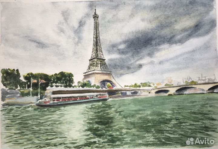 Акварельная картина Париж